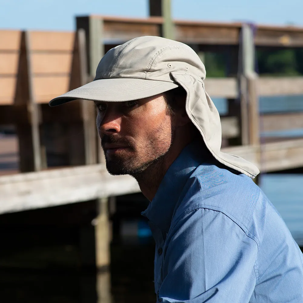 Dorfman Pacific Hats Removable Sun Shield Flap Cap - Khaki