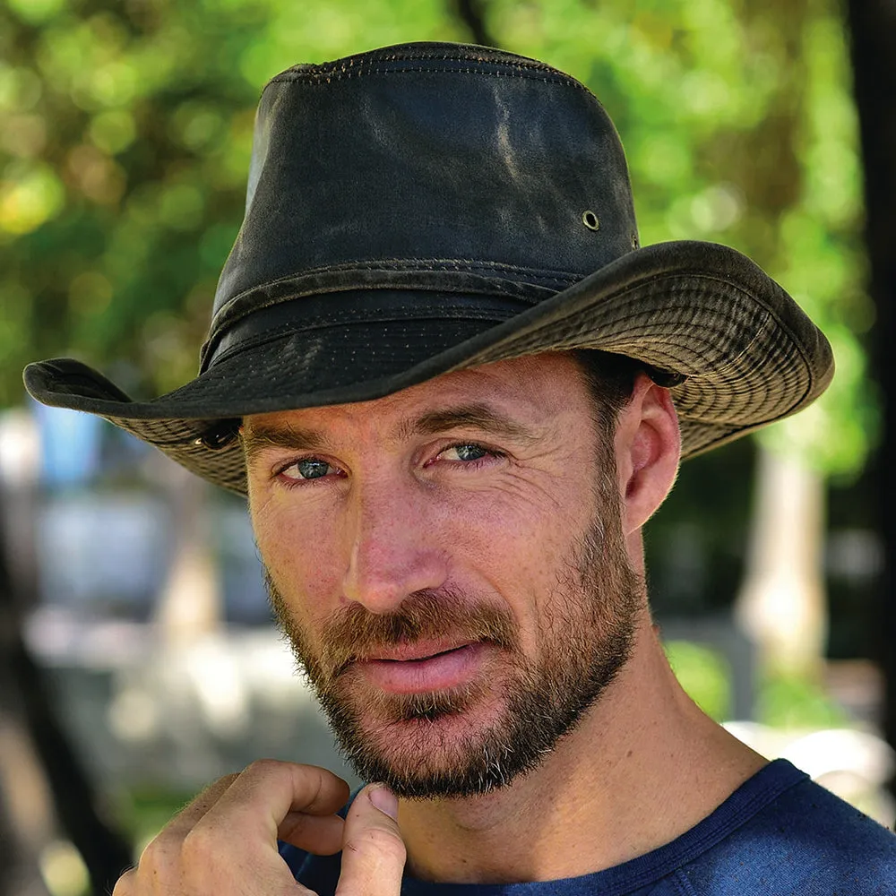 Dorfman Pacific Hats Weathered Cotton Outback Hat - Brown