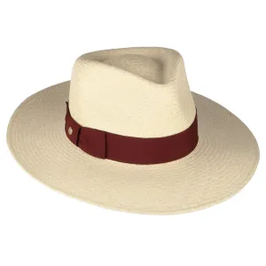 Failsworth Hats Chatsworth Panama Fedora Hat - Natural-Burgundy