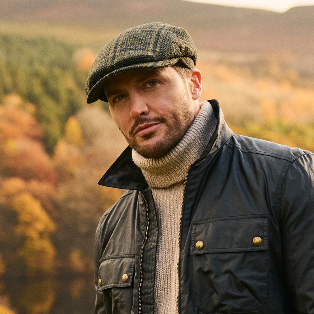 Failsworth Hats HARRIS TWEED Extented Bill Finsbay Flat Cap - Forest