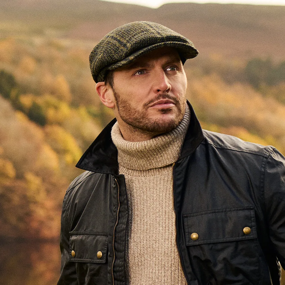 Failsworth Hats HARRIS TWEED Extented Bill Finsbay Flat Cap - Forest
