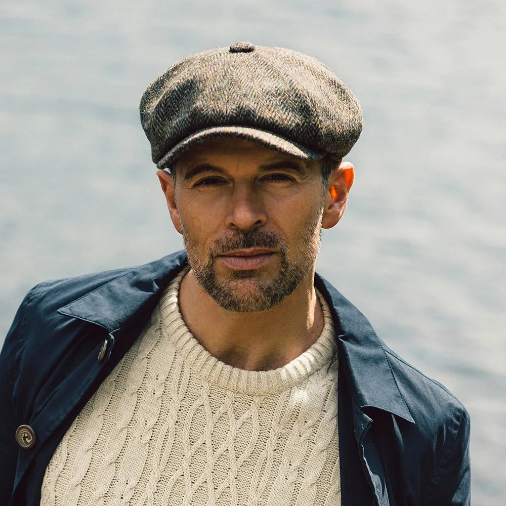Failsworth Hats HARRIS TWEED Herringbone Carloway Newsboy Cap - Olive-Blue