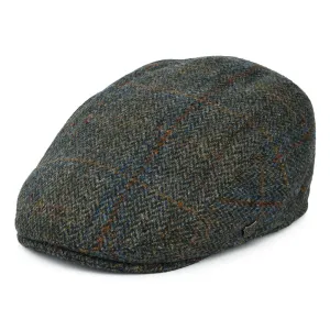 Failsworth Hats HARRIS TWEED Windowpane Herringbone Stornoway Flat Cap - Olive-Blue-Rust