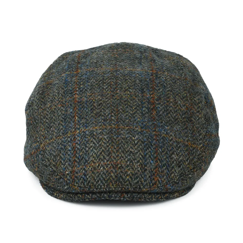 Failsworth Hats HARRIS TWEED Windowpane Herringbone Stornoway Flat Cap - Olive-Blue-Rust