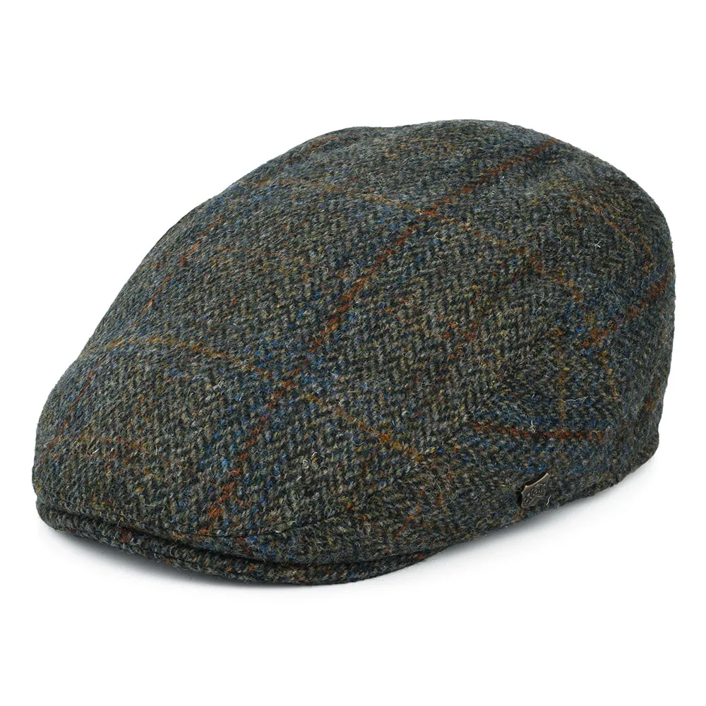 Failsworth Hats HARRIS TWEED Windowpane Herringbone Stornoway Flat Cap - Olive-Blue-Rust