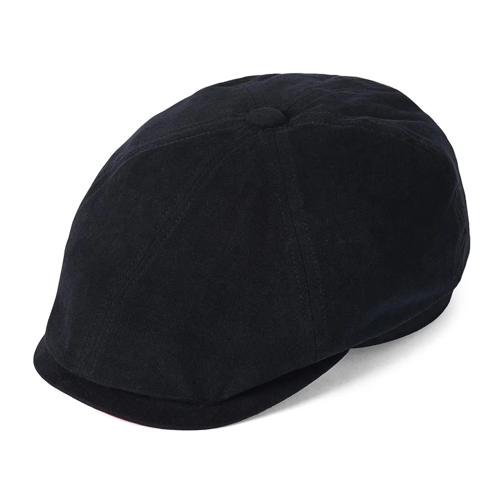 Failsworth Hats Hudson Cotton Canvas Newsboy Cap - Black-Salmon
