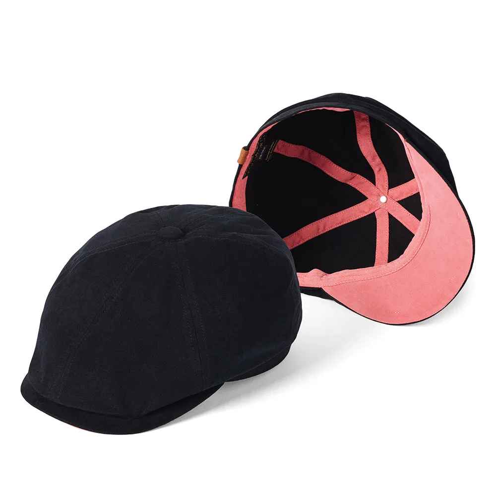 Failsworth Hats Hudson Cotton Canvas Newsboy Cap - Black-Salmon