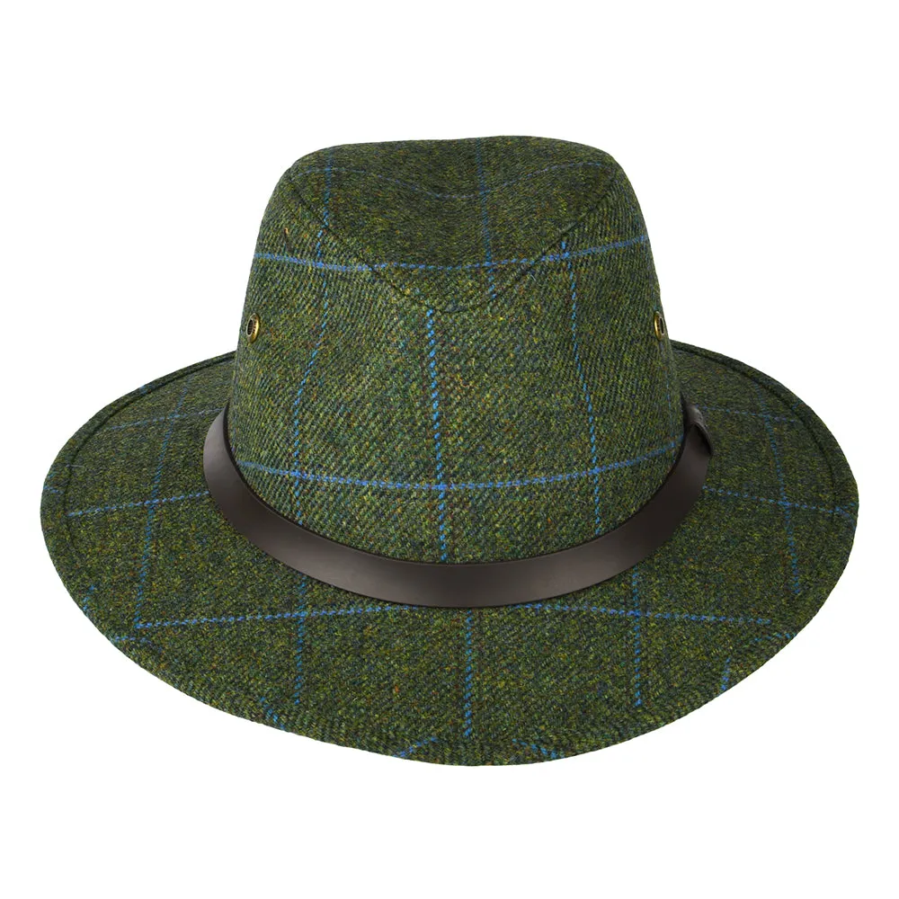 Failsworth Hats Huntsman Windowpane Showerproof Fedora Hat - Olive-Blue
