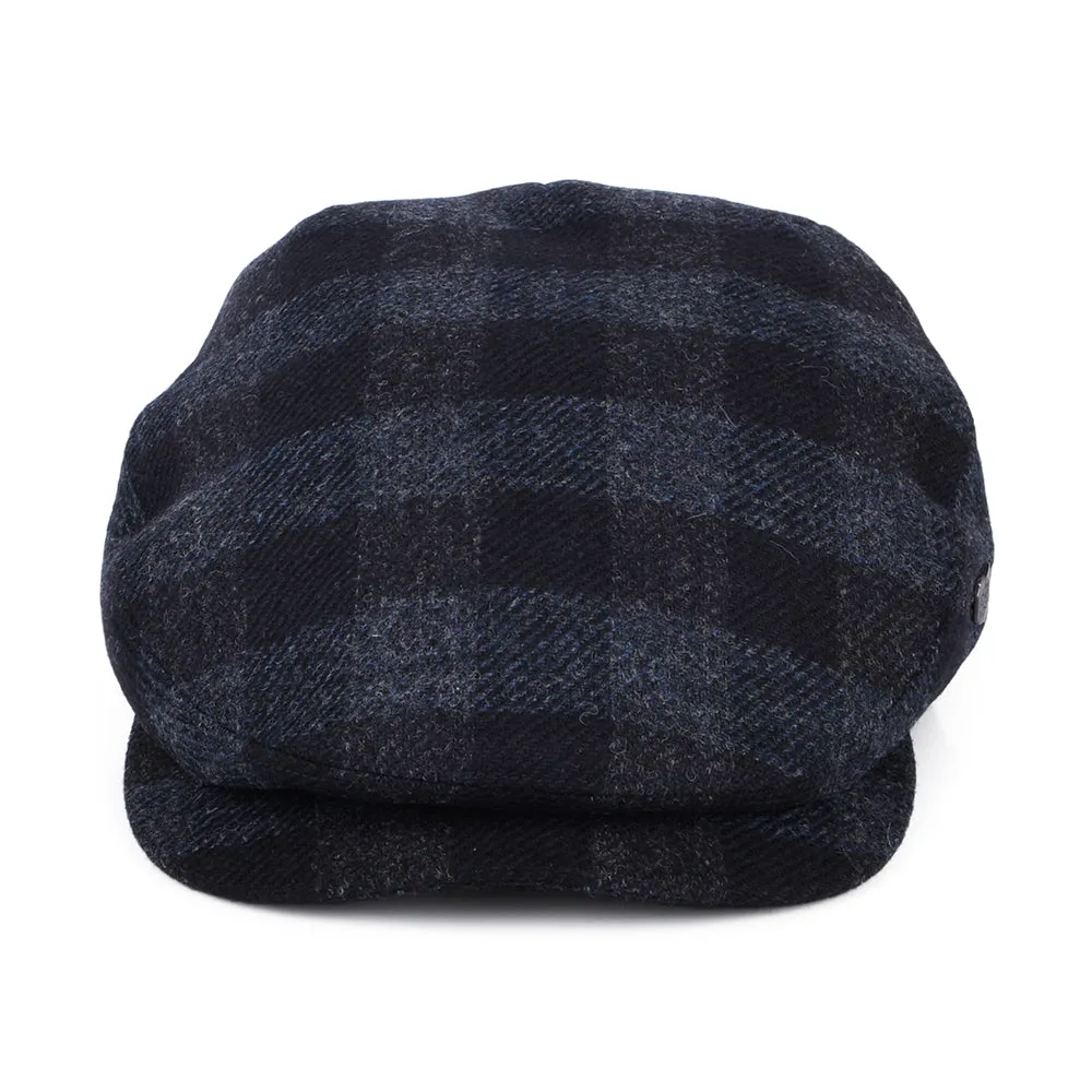 Failsworth Hats Longden Checked British Wool Flat Cap - Navy Blue