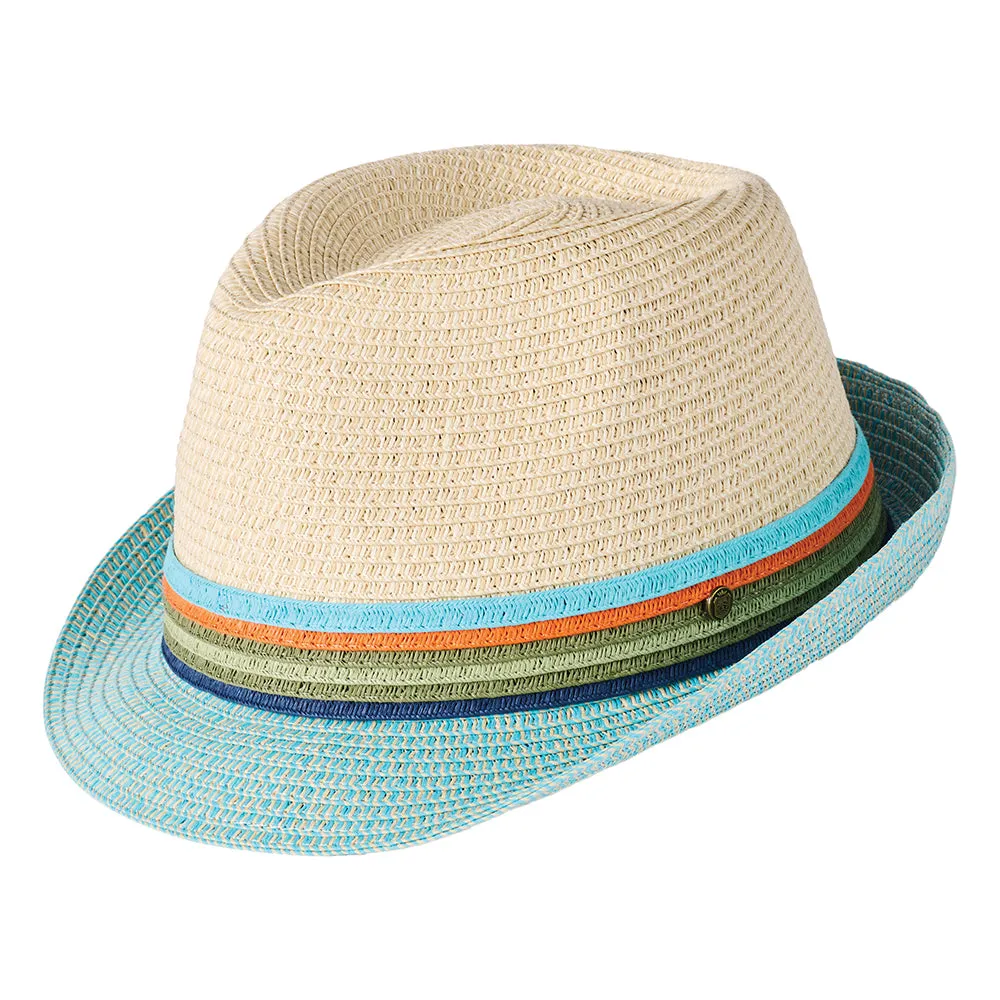 Failsworth Hats Seville Toyo Straw Trilby Hat - Natural-Aqua