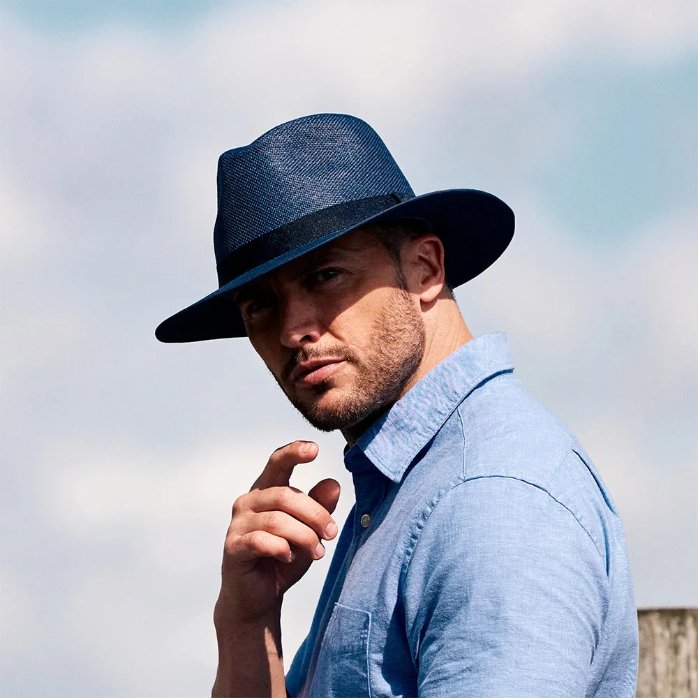 Failsworth Hats Toyo Straw Safari Fedora Hat - Navy Blue