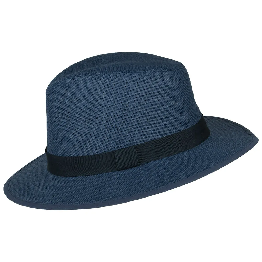 Failsworth Hats Toyo Straw Safari Fedora Hat - Navy Blue