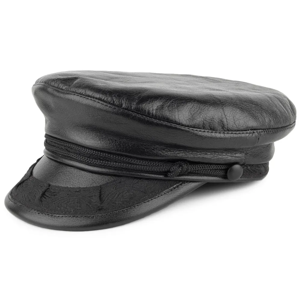 Jaxon & James Classic Leather Greek Fisherman Cap - Black