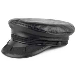 Jaxon & James Classic Leather Greek Fisherman Cap - Black