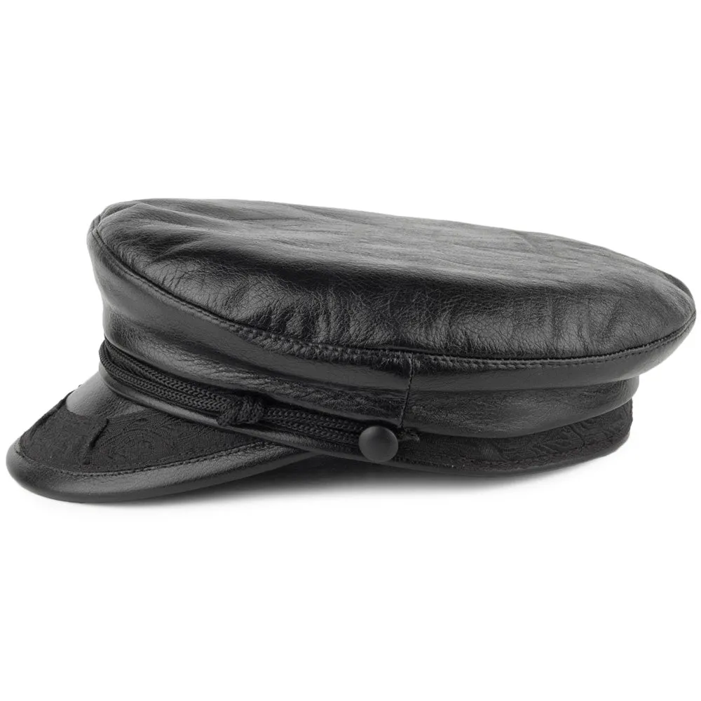 Jaxon & James Classic Leather Greek Fisherman Cap - Black