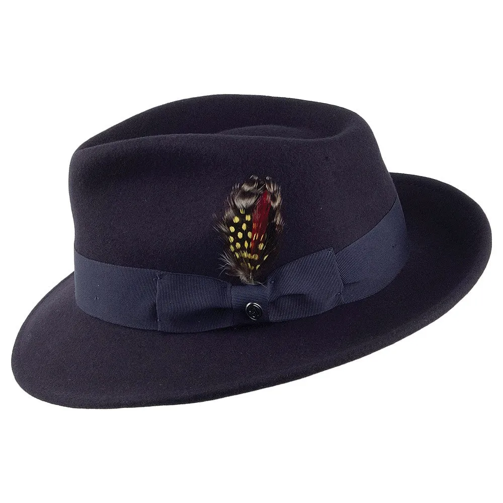 Jaxon & James Crushable C-Crown Wool Felt Fedora Hat - Navy Blue
