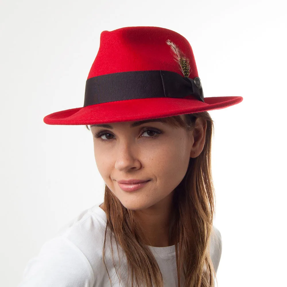Jaxon & James Crushable Pachuco C-Crown Wool Felt Fedora Hat - Red