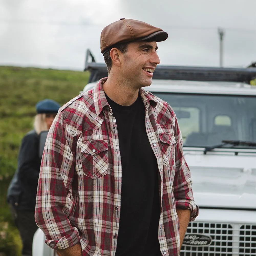 Jaxon & James Fulton Leather Flat Cap - Brown