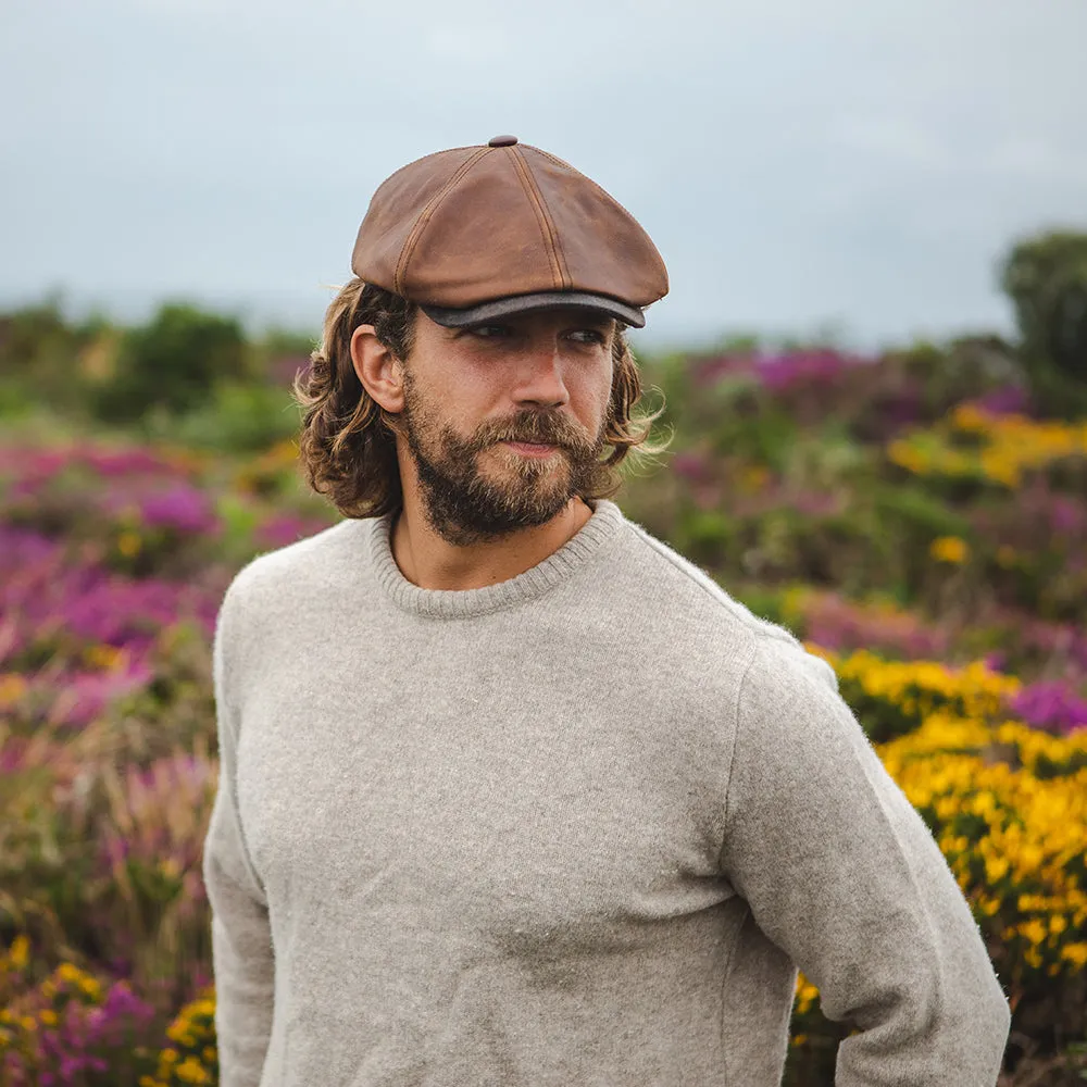 Jaxon & James Fulton Leather Flat Cap - Brown