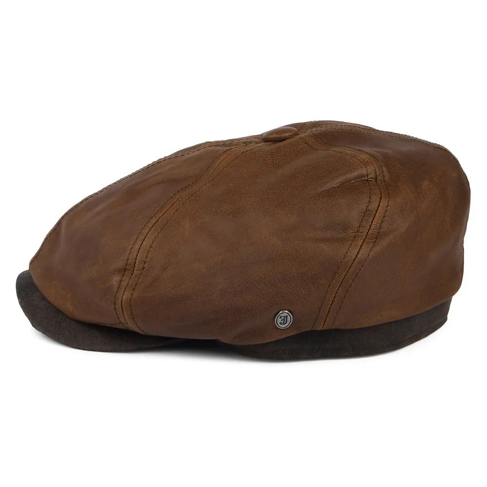 Jaxon & James Fulton Leather Flat Cap - Brown