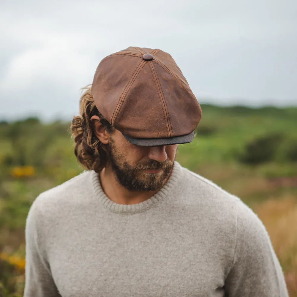 Jaxon & James Fulton Leather Flat Cap - Brown