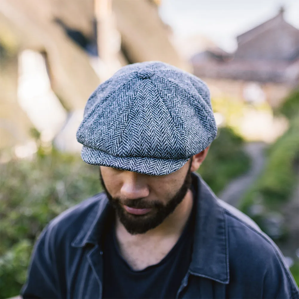 Jaxon & James HARRIS TWEED Castlebay Newsboy Cap - Black-Grey