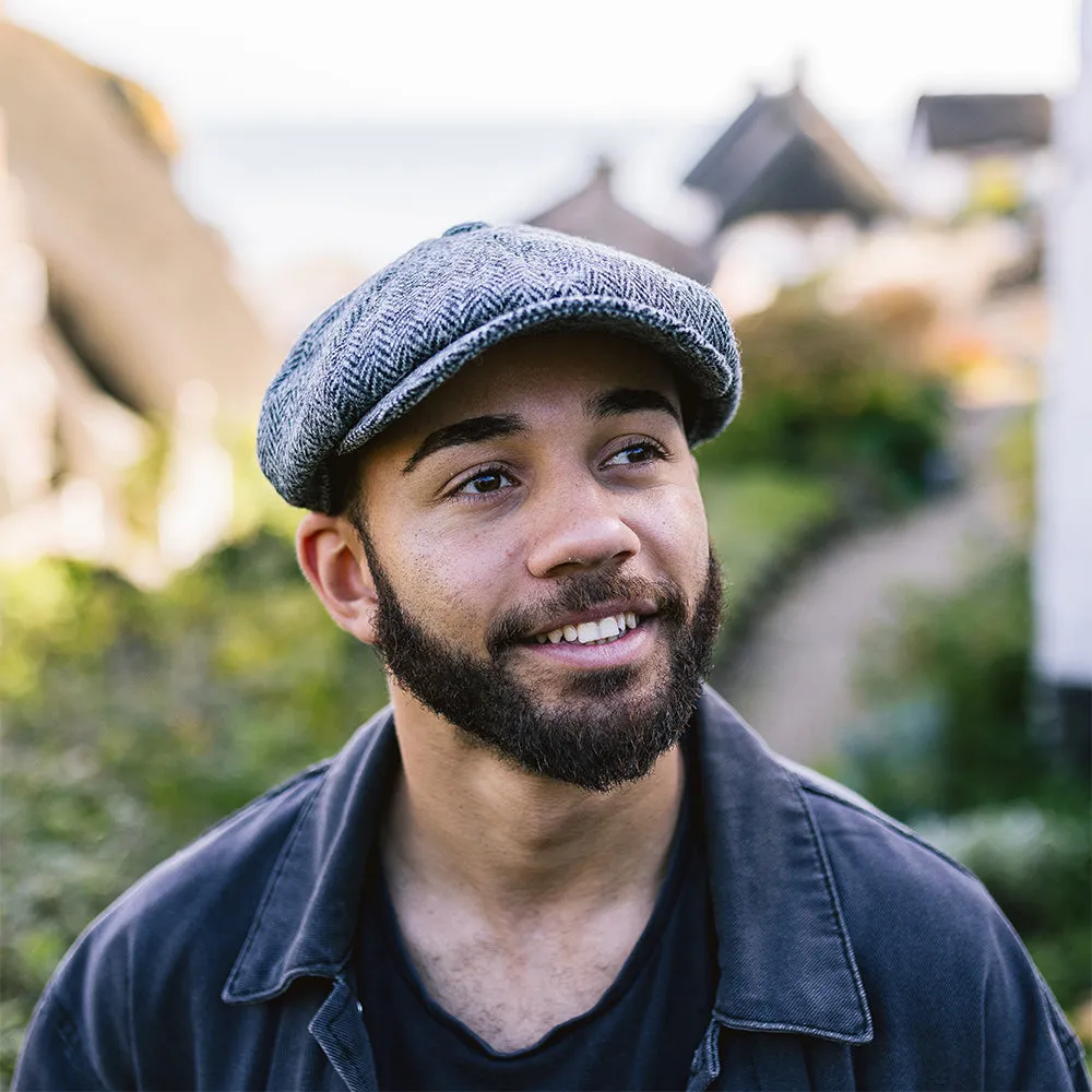 Jaxon & James HARRIS TWEED Castlebay Newsboy Cap - Black-Grey