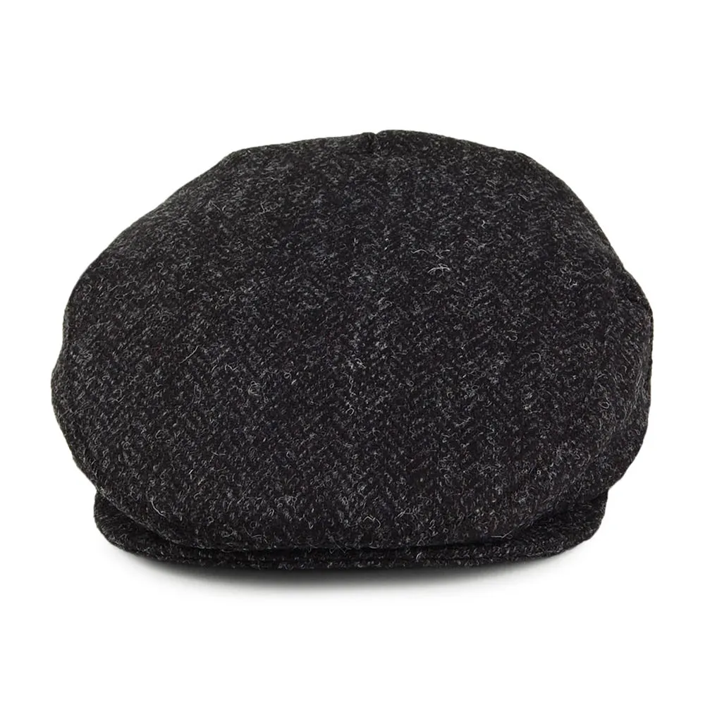 Jaxon & James HARRIS TWEED Herringbone Dunvegan Flat Cap - Black-Charcoal