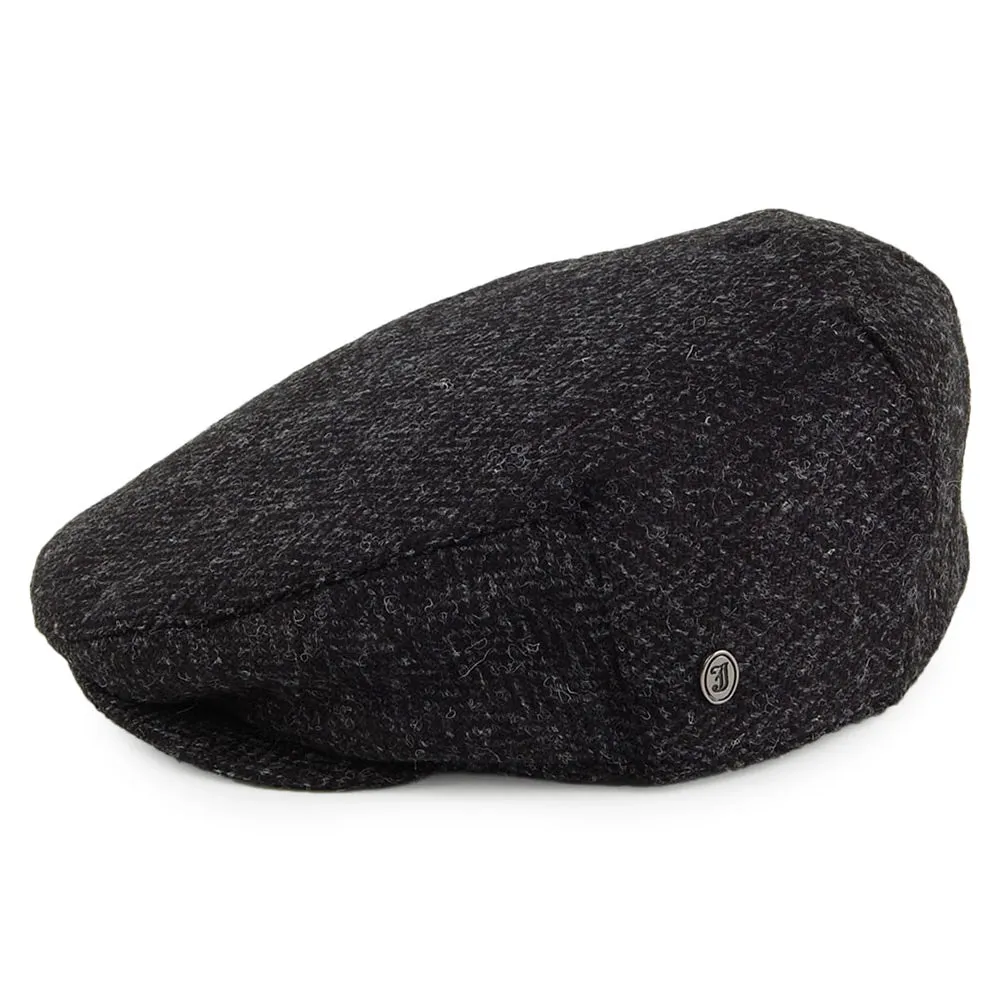 Jaxon & James HARRIS TWEED Herringbone Dunvegan Flat Cap - Black-Charcoal