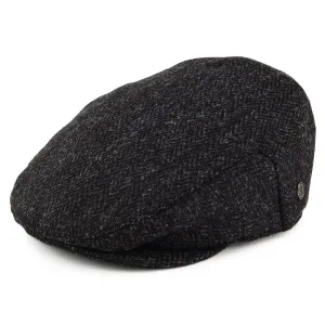 Jaxon & James HARRIS TWEED Herringbone Dunvegan Flat Cap - Black-Charcoal