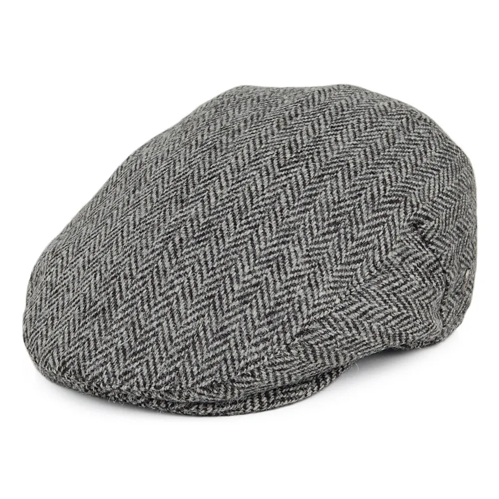 Jaxon & James HARRIS TWEED Herringbone Kinloch Flat Cap - Black-Grey