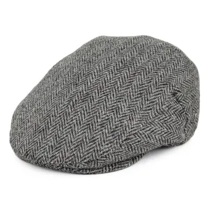Jaxon & James HARRIS TWEED Herringbone Kinloch Flat Cap - Black-Grey