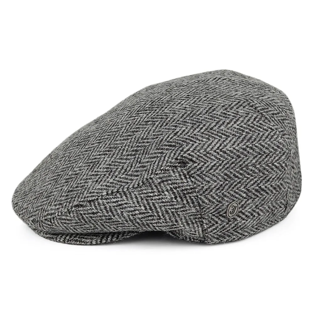 Jaxon & James HARRIS TWEED Herringbone Kinloch Flat Cap - Black-Grey