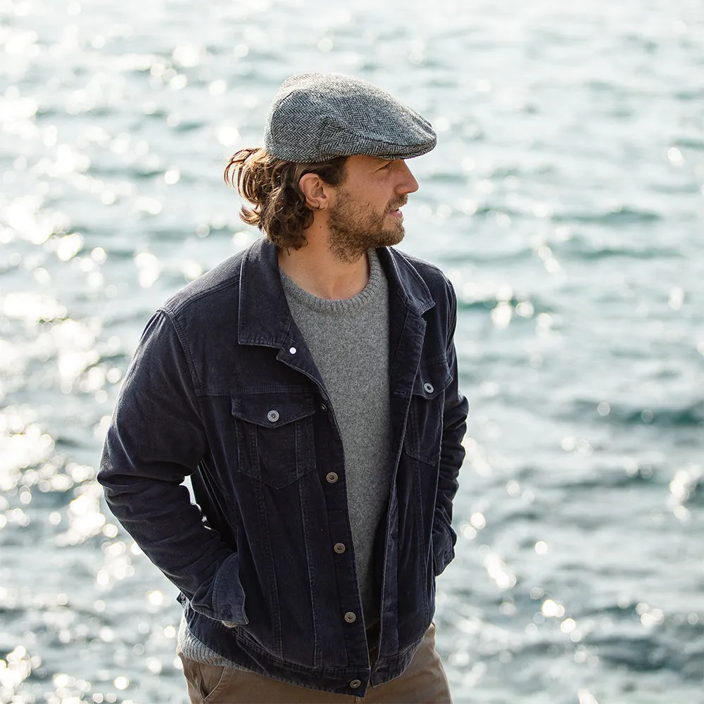 Jaxon & James HARRIS TWEED Herringbone Kinloch Flat Cap - Black-Grey
