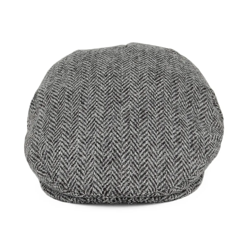 Jaxon & James HARRIS TWEED Herringbone Kinloch Flat Cap - Black-Grey
