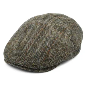Jaxon & James HARRIS TWEED Herringbone Lundale Flat Cap - Olive-Brown