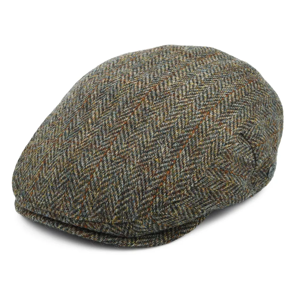 Jaxon & James HARRIS TWEED Herringbone Lundale Flat Cap - Olive-Brown