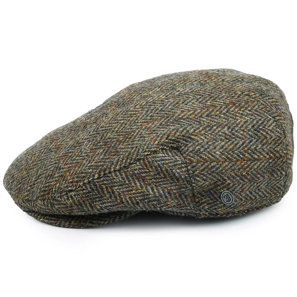 Jaxon & James HARRIS TWEED Herringbone Lundale Flat Cap - Olive-Brown