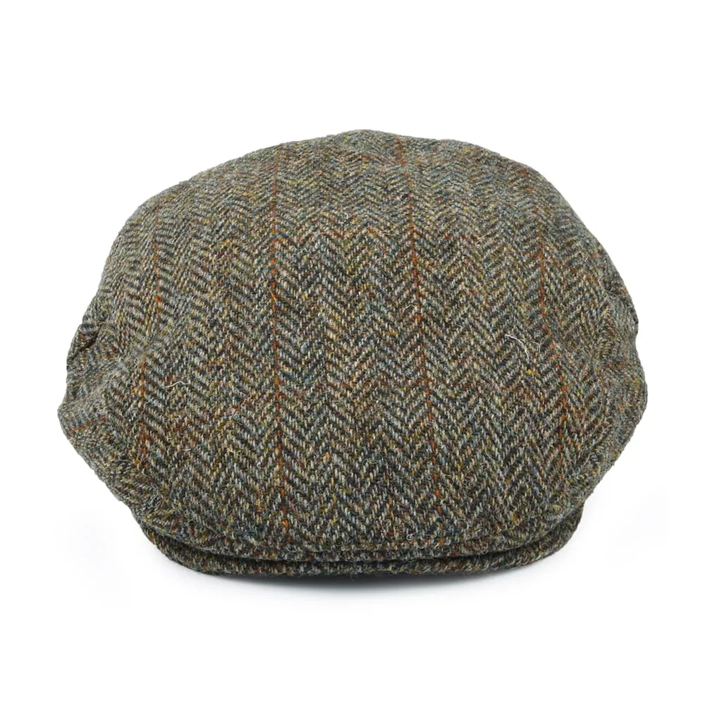Jaxon & James HARRIS TWEED Herringbone Lundale Flat Cap - Olive-Brown