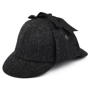 Jaxon & James HARRIS TWEED Sherlock Holmes Deerstalker Hat - Black-Charcoal