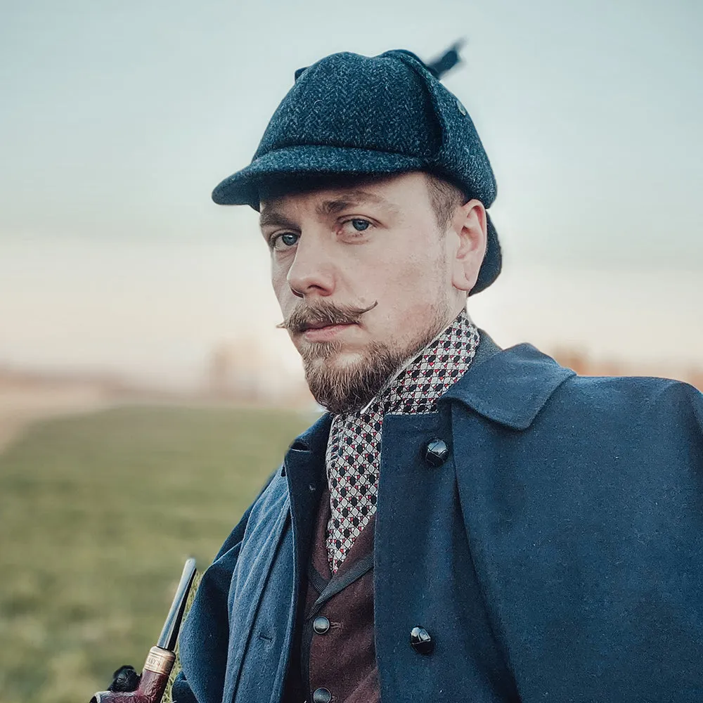 Jaxon & James HARRIS TWEED Sherlock Holmes Deerstalker Hat - Black-Charcoal