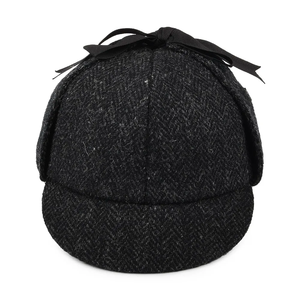 Jaxon & James HARRIS TWEED Sherlock Holmes Deerstalker Hat - Black-Charcoal