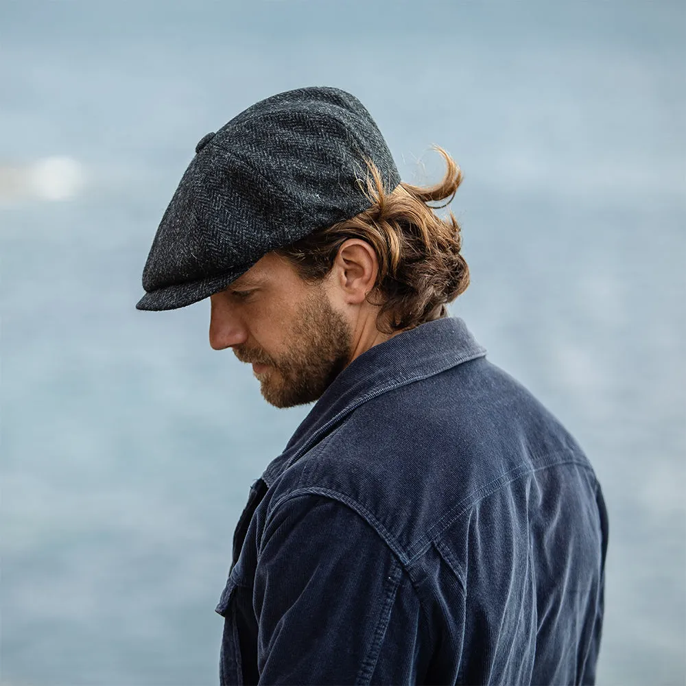 Jaxon & James HARRIS TWEED Taransay Newsboy Cap - Black-Charcoal
