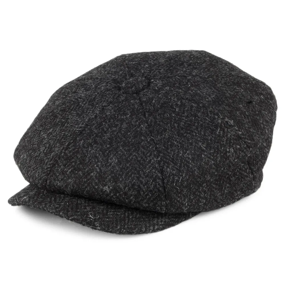 Jaxon & James HARRIS TWEED Taransay Newsboy Cap - Black-Charcoal