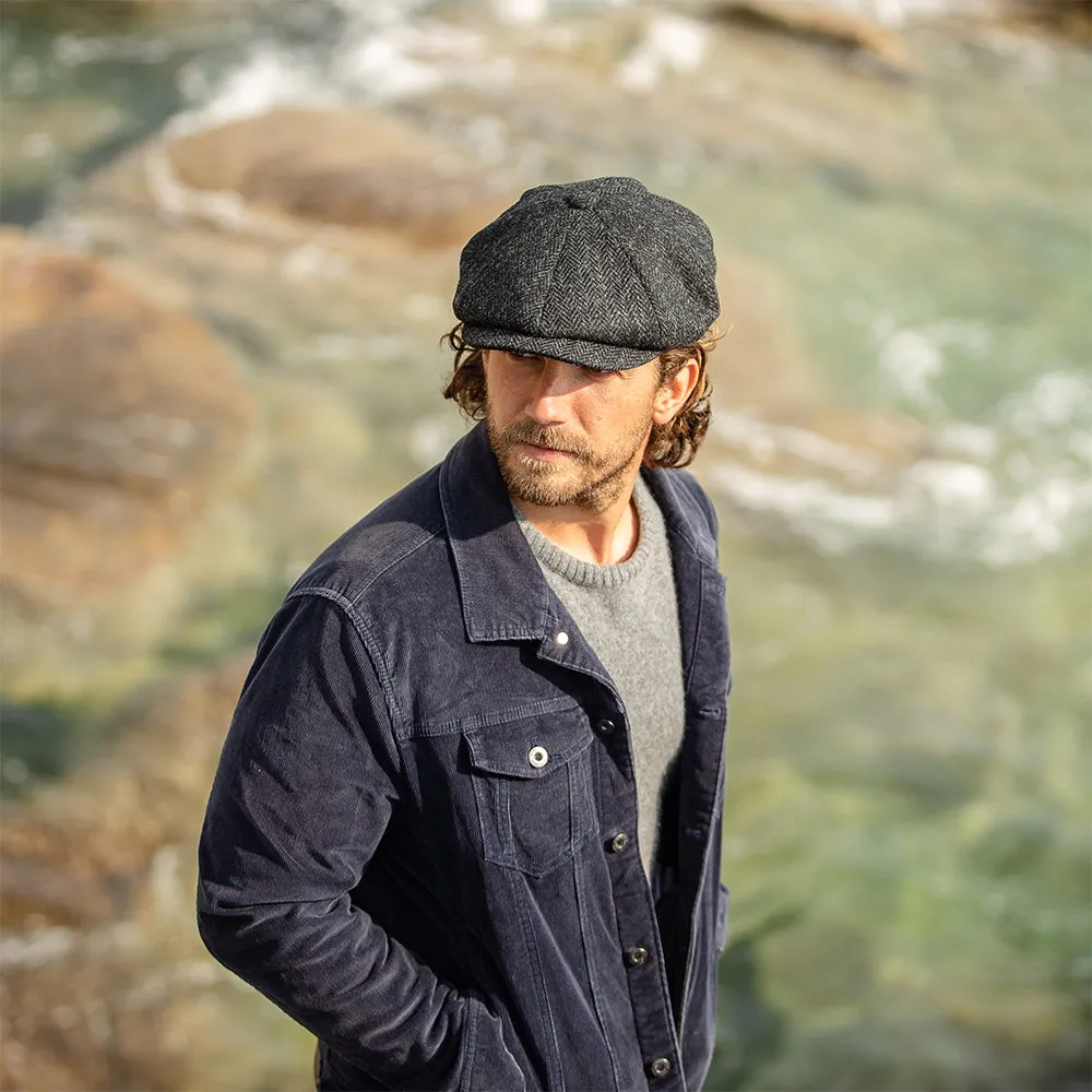 Jaxon & James HARRIS TWEED Taransay Newsboy Cap - Black-Charcoal