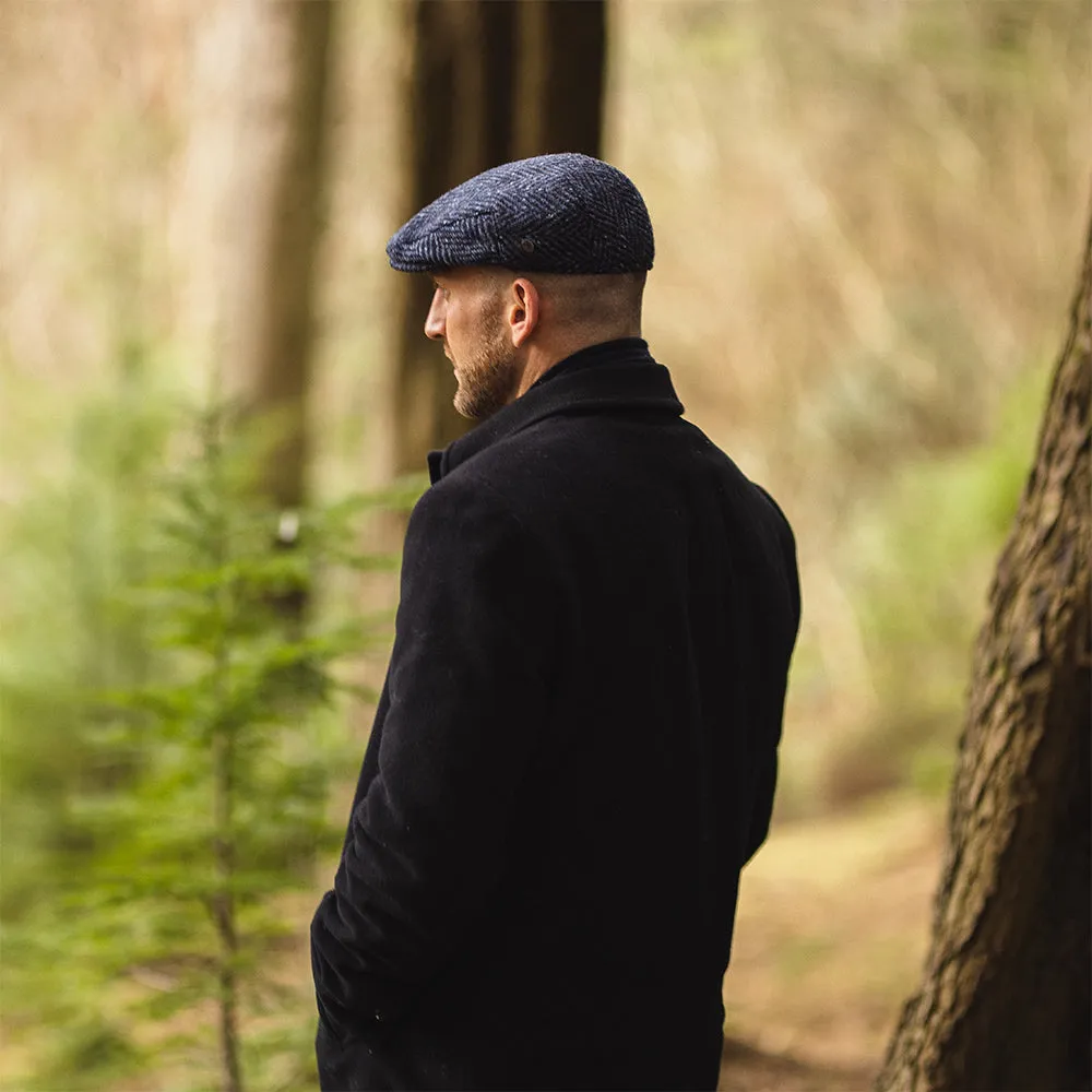 Jaxon & James Heavyweight Donegal Tweed Herringbone Dunmore Flat Cap - Navy-Black