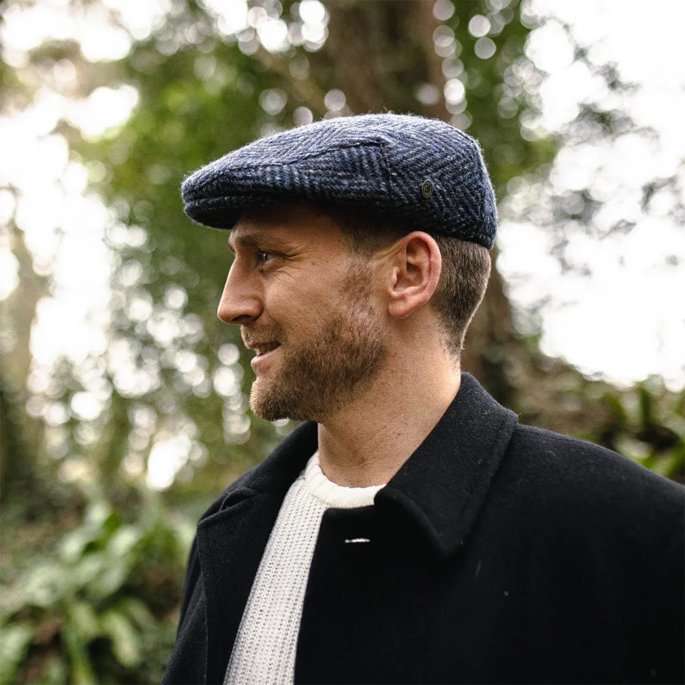 Jaxon & James Heavyweight Donegal Tweed Herringbone Dunmore Flat Cap - Navy-Black