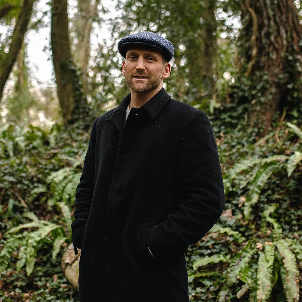 Jaxon & James Heavyweight Donegal Tweed Herringbone Dunmore Flat Cap - Navy-Black