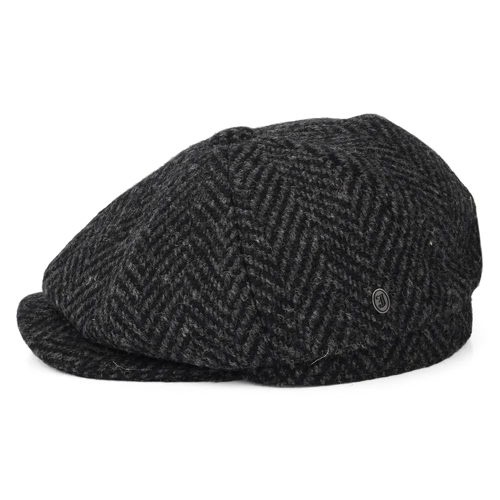 Jaxon & James Heavyweight Donegal Tweed Herringbone Glencoagh Newsboy Cap - Black-Charcoal