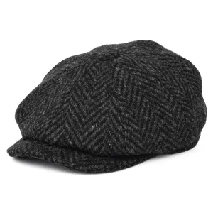 Jaxon & James Heavyweight Donegal Tweed Herringbone Glencoagh Newsboy Cap - Black-Charcoal